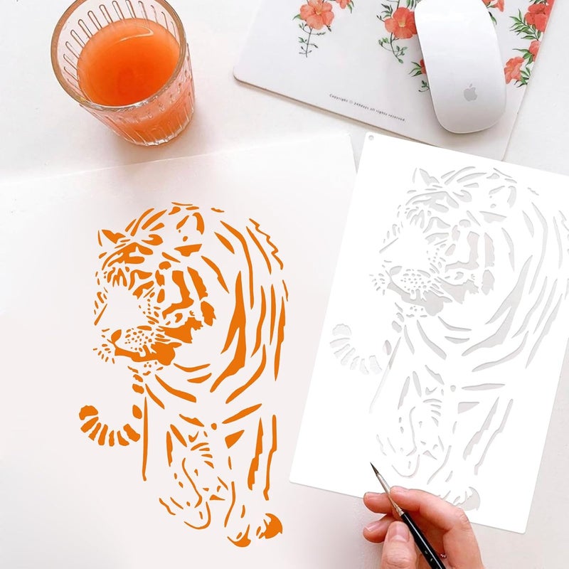 Resflyar 22 PCS Lion Tiger Stencils, Tiger Paws Reusable Plastic Paint Templates for Painting on Wood, Lion Tiger Head Stencils Set for Canvas Drawing Art Tile Home Wall DIY Craft Decoration, 2 Size - Image 3